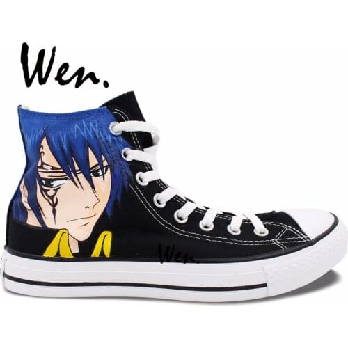 Wen Anime Hand Painted Shoes Design Custom Fairy Tail Erza Scarlet Jellal Fernandes High Top Men Womens Canvas Sneakers