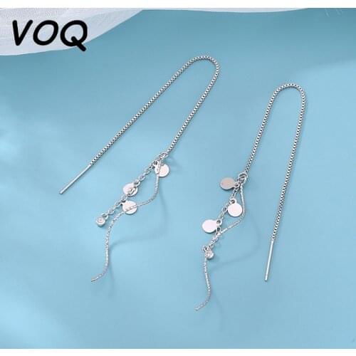 VOQ 925 Sterling Silver Disc Tassel Earrings Fashion Jewelry Wedding Drop Earrings Female Simple Exquisite Jewelry