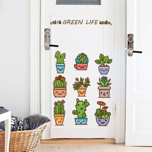 Green Garden Plant Cactus Potted Flower Pot Set 3D DIY Wall Decals/Adhesive Family Wall Sticker Mural Art Bathroom Windows Decor