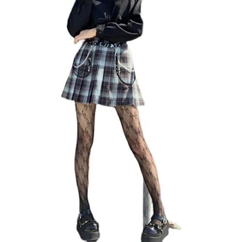 Women Japanese Dark Lolita Fish Net Bowknot Tight Ankle Hollow Out Gothic Sexy Lolis Pantynose JK Uniform Cosplay Accessories 9M