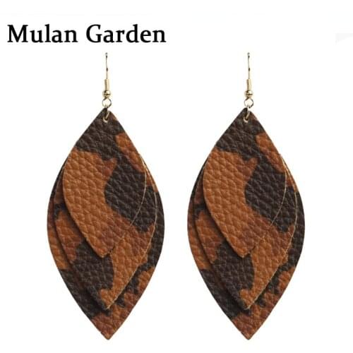 M&G Three Layers Trendy PU Leather Earrings for Women Fashion Brown Leaf Dangle Earrings Leather Jewelry Accessories Gifts 2019