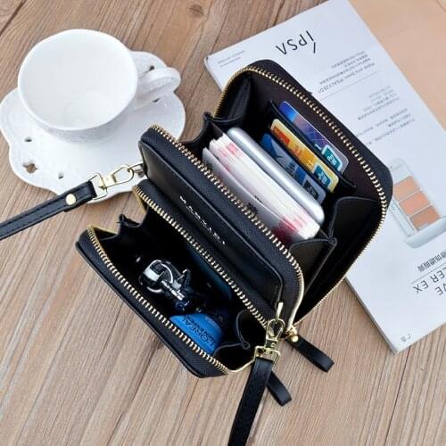 Womens Double Zipper Wallet Pu Leather Female Fashion Letter Coin Purses Multi-function Card Holders Ladies Messenger Bag