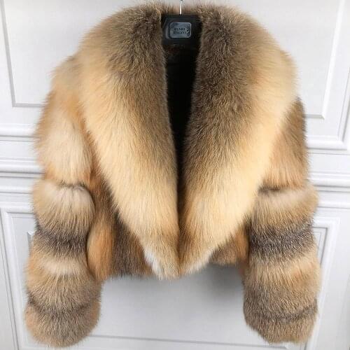 YOLOAgain Women Short Natural Fox Fur Coat Winter New Design Fashin Ladies Real Fur Jacket