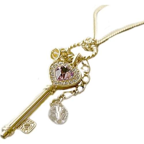 Womens Fashion Amethyst Love Crown Key Necklace