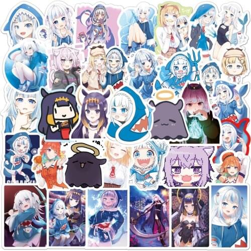 10/50pcs Kawaii Vtuber Anime Stickers Gawr Gura Girl Decals Suitcase Skateboard Laptop Guitar Phone Cute Cartoon Stickers Toy