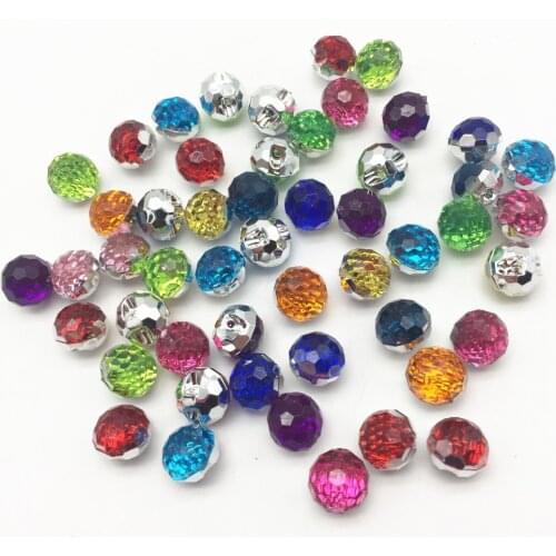 100pcs 12mm Mixed Acrylic Round Ball Shiny Buttons Silver Plated Coat Boots Sewing Clothes Accessories