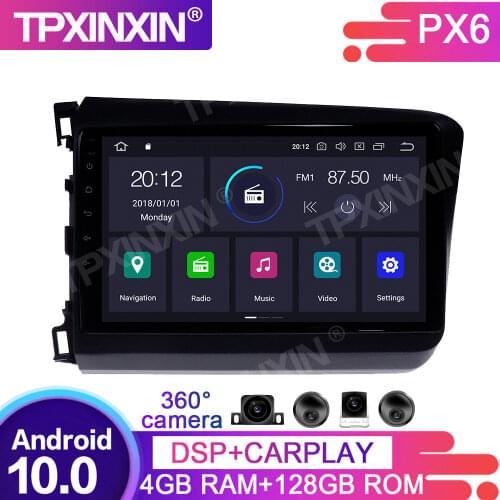 4+64G Android 10 For Honda Civic 2011-2015 Car Multimedia Player GPS Navigation Head Unit Auto Radio Audio Stereo Tape Recorder