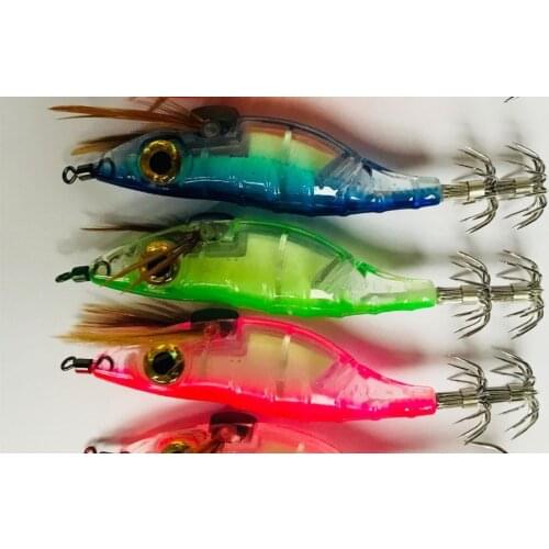 20Pcs Luminous Hard Shrimp Fishing Lure Squid Jigs Lure Balance Wood Octupus Baits Bass Fishing Tackle