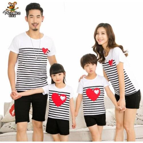 2020 Summer style family clothing for mother and children and father striped heart short-sleeve T-shirt family matching clothes