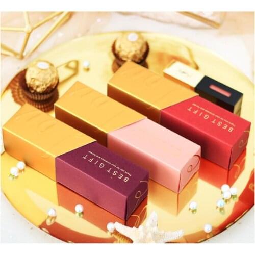 50/100pcs Wedding favor and gifts chocolate candy box lipstick boxes gold red creative packaging a gift for guests