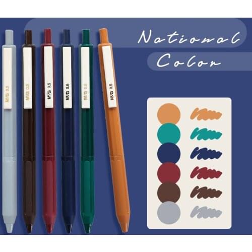 6pcs National Color Gel Ink Pens Set Quick Dry Retro Colors 0.5mm Roller Ball Pen Writing Marker Liner School Journal A6603