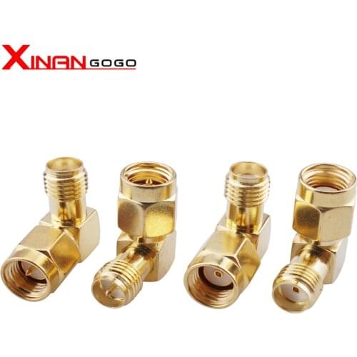 1PCS RF Adapter SMA Male to SMA Female Right angle 90 Degree Gold-Plated RP SMA Male to SMA Coaxail Connector Jack to Plug