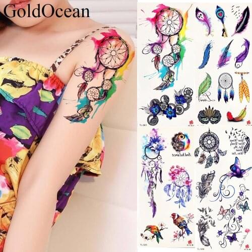 Watercolor Dreamcatcher Tattoo Waterproof Fake Flash Tattoo Stickers Girls Body Arm Art Tatoo Feather Women Makeup Arm