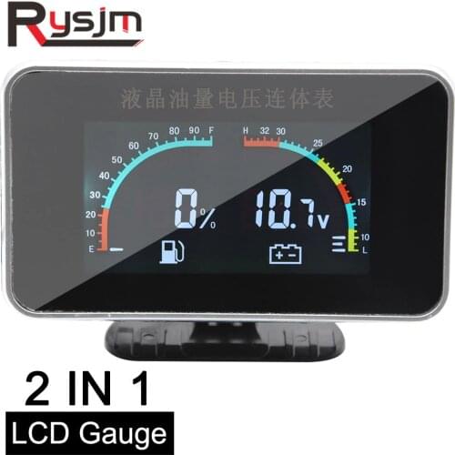 2 In 1 LCD Car Digital ALARM Gauge Voltmeter Volt Fuel Gauge 12v/24v motorcycle fuel level sensor gauges fuel level Universal