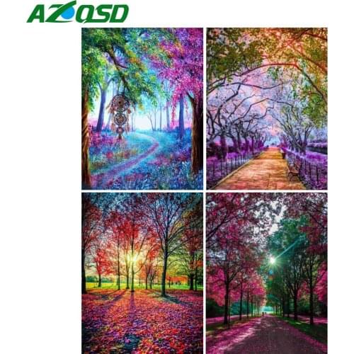 AZQSD Diamond Embroidery Tree Sky Mosaic Rhinestones Handmade Diamond Painting Landscape Cross Stitch Decoration Home Gift