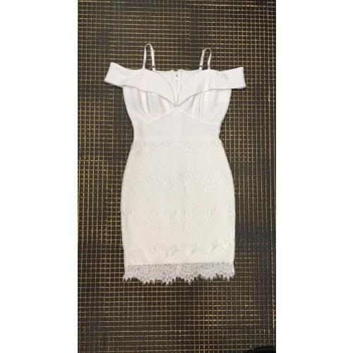 Celebrity bandage dress ladies cocktail party white lace sexy mini rayon bandage dresses vestidos