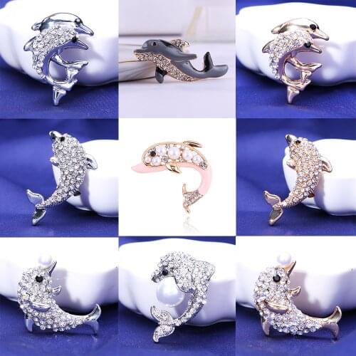 Fashion Jewelry Brooch Rhinestone Cute Dolphin Brooch Natural Texture Party Banquet Jewelry Gift Brooch Clothing Accessories