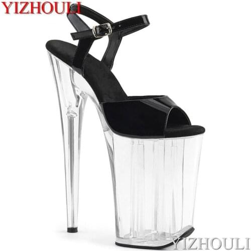 Party girl pole dancing sandals, perforated buckle crystal heel 23cm, 9in model high heels, dancing shoes