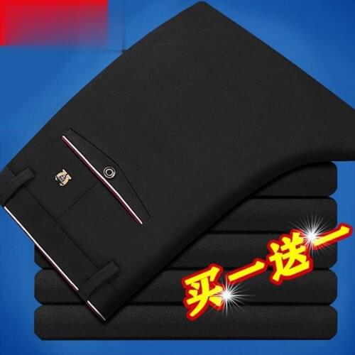 Autumn and winter plus velvet padded high elastic casual pants mens slim straight pants mens warm business trousers mens