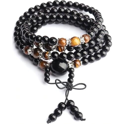 Black Color Tiger Eye Bracelet 108 Crystal Prayer Bead Bracelet/Necklace Tibet Buddhist Buddha Meditation Bracelet