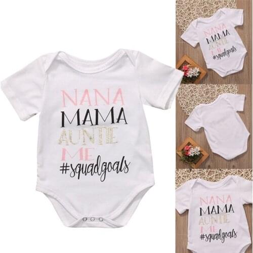 DERMSPE 2019 Newborn Baby Boys Girls Short Sleeve Letter Print Nana Mama Auntle Me Cotton Romper Summer Baby Clothes White Hot
