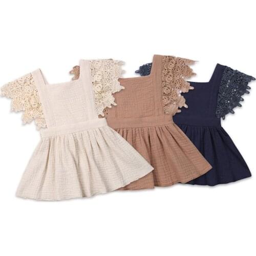 Kids Baby Girls Dress Lace Floral Party Dress Sleeveless Solid Dress Clothes