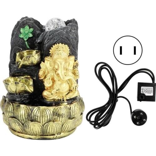 Feng Shui Figurine Desktop Water Fountain Ganesha Elephant Statue Buddha Decoration Home Ornament With Light Ball Decor