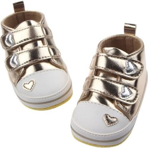 Newborn Baby Girls Classic Heart-shaped PU Leather shoes First Walkers Tennis Lace-Up