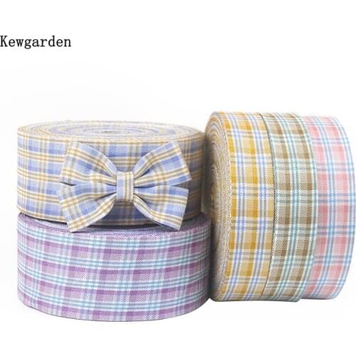 Kewgarden Plaid Fabric Layering Cloth Ribbon 2" 1" 5cm 25mm 1cm Handmade Tape Carfts DIY Make Bows tie Hair Accessories 11 Yards