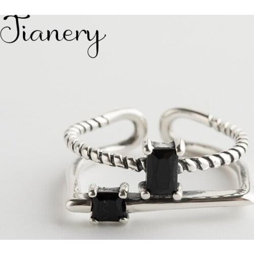 JIANERY Fashion Silver Color Black Zircon Rings For Women 2019 Female Finger Statement Fashion Jewelry