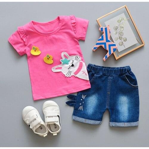 Girls Clothing Sets summer Children Fashion Cartoon Cotton T-shirt+jeans 2pcs for 1-4y Kids Clothes Set