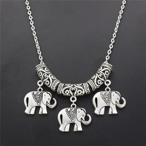 Hot Sale Animal Elephant Necklace Clavicle Chain, 3 Elephant Pendant Boho Fashion Womens Retro Jewelry