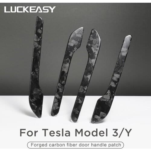 LUCKEASY Forged marbling dry carbon fiber door handle for Tesla Model 3 and model Y 2017-2021 exterior modification accessories