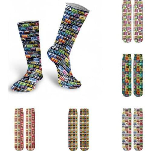 Fashion Retro Tape Street Cotton Socks Female Male Music 3d Printing Casual High-top Socks Spring Autumn Soft Socks Women Unisex