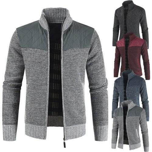 New Products for Autumn and Winter Mens Wear Plus Velvet Thick Stitching Casual Cardigan Sweater Bottoming Shirt