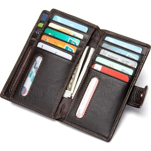 Genuine Leather Men Wallet Male Long Clutch Lady Walet Portomonee Rfid Money Bag Men Coin Purse Card Holder With Phone Pocket