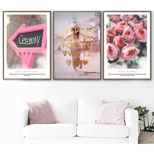 Wall Art Canvas Painting Pink Rose Girl Guide Nordic Posters And Prints Canvas Pictures For Living Room Salon Bedroom