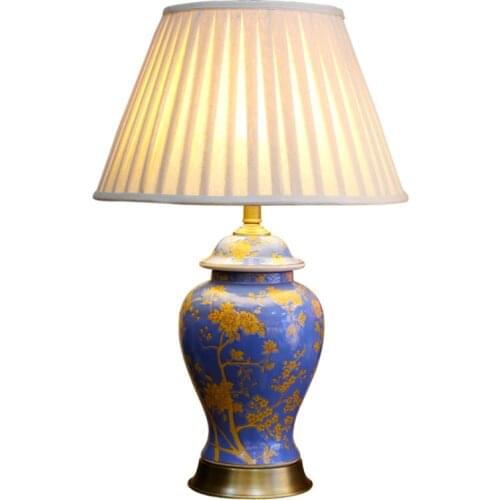 New Chinese Classical Blue Porcelain Table Lamp Foyer Wedding Elegant Modern European Porcelain High End Desk Light 67cm D48