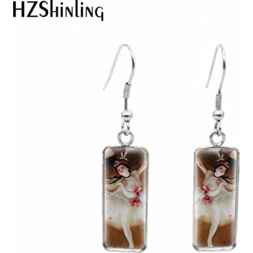 2019 New Degas Rectangular Earring Dancers Fish Hook Earring Handmade Art Glass Dome Photo Jewelry