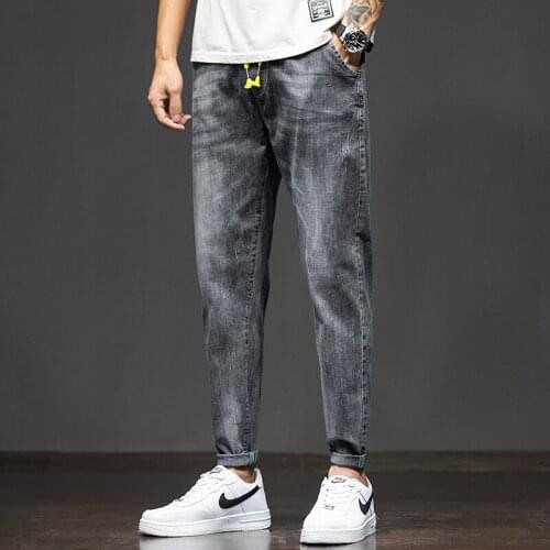 Spring and Autumn 2021 New Elastic Waist Denim Jeans Mens Korean Slim Stretch Pants Youth Trend teenager Harem Pants