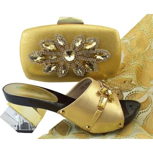 New Gold Match Shoes and Bag Set In Heels Match Shoes and Bag Set for African Party Nigerian Shoe and Bag Set for Wedding QSL006