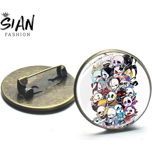 SIAN Undertale Sans Charm Cartoon Photo Brooch Pin Game Theme Glass Bronze Silver Plated Backpack Badges Clothing Accessories
