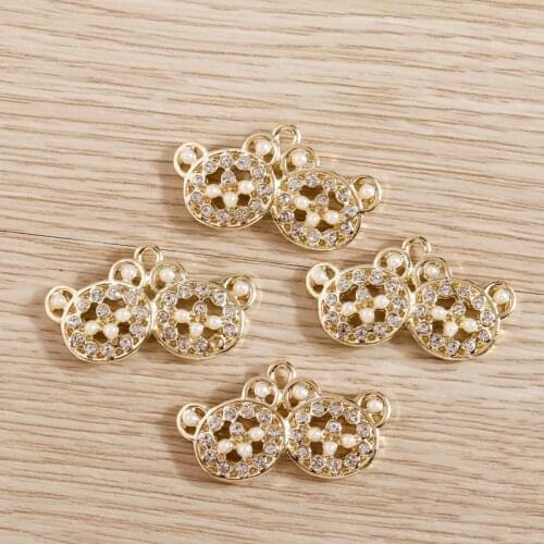 4pcs 25*14mm Lovely Crystal Bear Charms Pendants for Necklace Earrings Bracelet Imitation Pearls DIY Handmade Jewelry Making