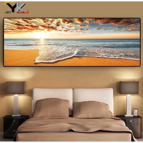 Modern Abstract Landscape Posters and Prints Wall Art Canvas Painting Wave and Beach Picture for Living Room Home Decor No Frame