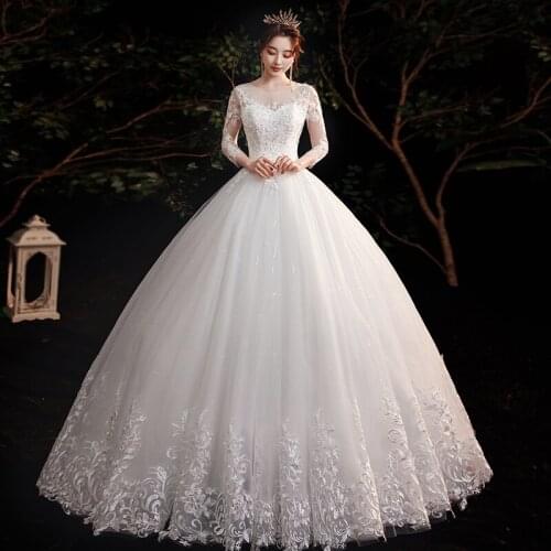 Wedding Dress 2021 New Vestido De Noiva Bridal Gown Long Sleeve Lace Up Ball Gown Princess Luxury Lace Wedding Dresse Plus Size