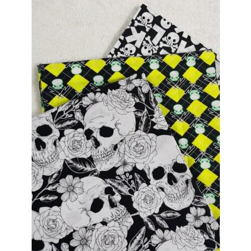 Rose Skull Thin light Cotton Fabric 4pcs 25 x 24cm Punk cute Combine sewing Clothing Tissue Telas Textile Patchwork Bundle DIY