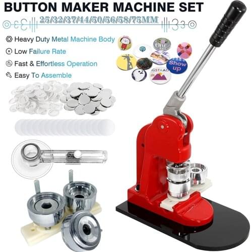 25-75MM DIY Pin Badges Set Button Maker Machine with 100-Pcs Button Parts+Circle Cutter+Mold, Press for Buttons Badge Making Kit