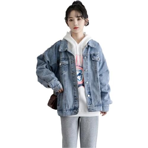 Spring Autumn new denim jacket women fashion Loose Vintage Solid jeans coat Long sleeve Casual Outerwear Female clothes H1273
