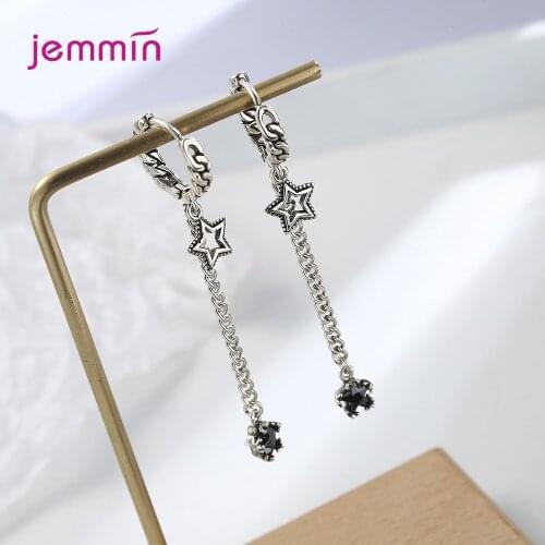 Five-pointed Star Ear Chain Tibetan Silver 925 Sterling Silver Crystal Long Tassel Drop Earrings For Women Vintage Jewelry Gift