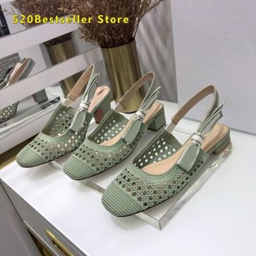 Shoes for women 2021 zapatillas mujer low heel shoes Lady Designer pumps high heels shoes Mesh Embroidery chunky FABRIC RIBBON